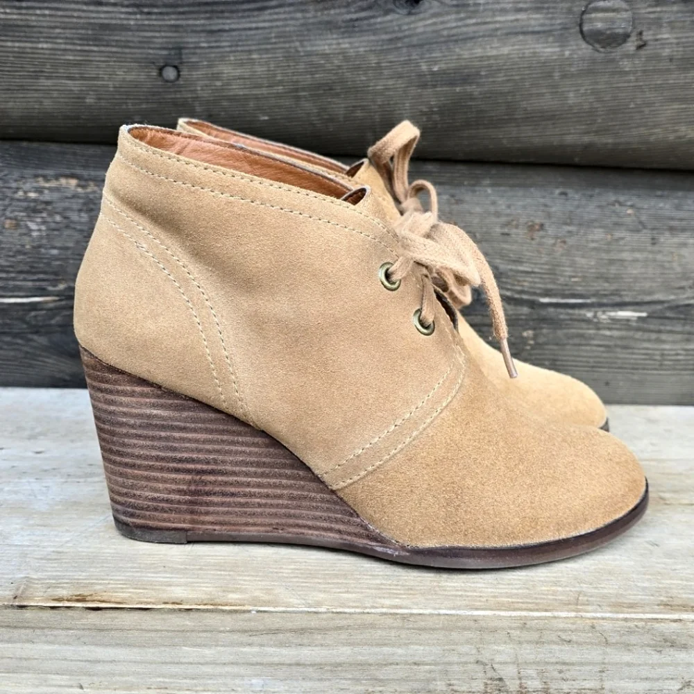 Lucky Brand Sway Y2K Boho Minimalist Suede Lace-up Comfort Wedge Bootie 7M